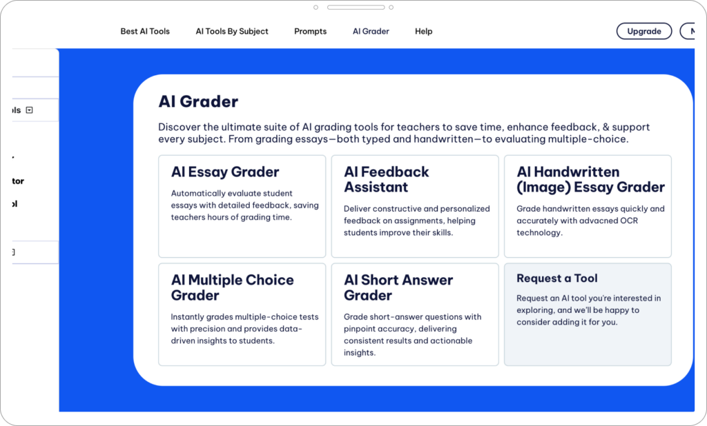 AI Grader desktop app interface for schools, teachers, and busy professionals